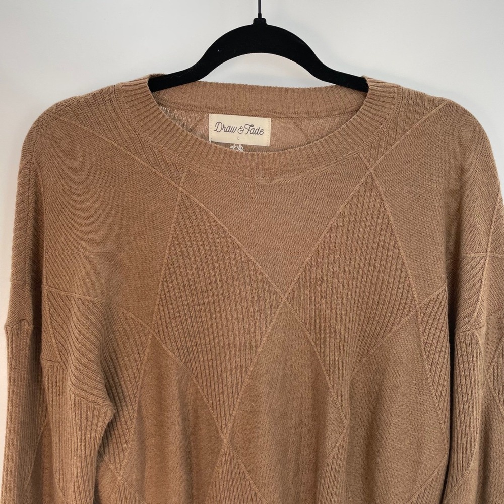 Draw & Fade Merino Wool Blend Diamond Knit Crew Neck Sweater L Capsule - Picture 6 of 11